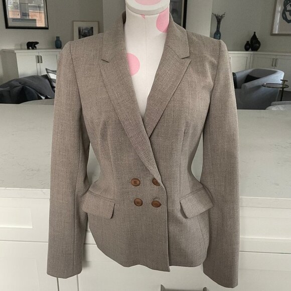 classiques entier Double Breasted Notch Collar Poly Blend Lined Jacket Tan Sz 4 - Picture 1 of 10